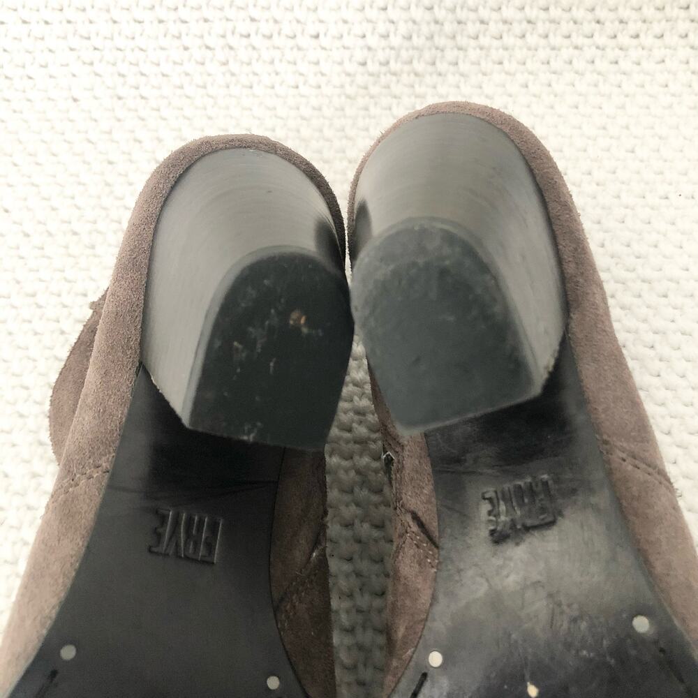 Frye JENNIFER Brown Grey Suede Pointed Stacked Heel Dress Ankle Boots 6 - Picture 11 of 12